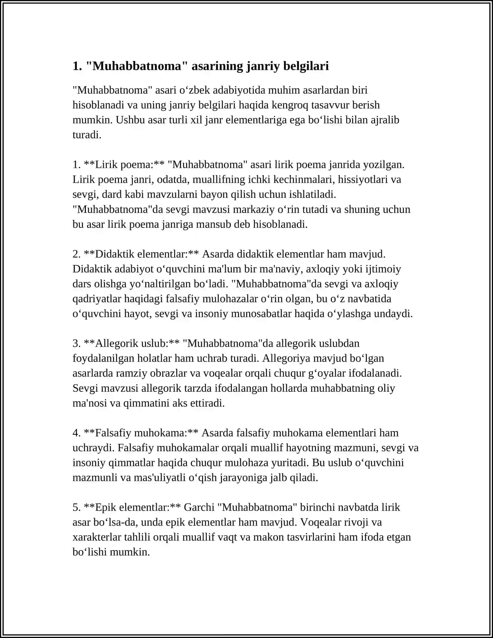 MUHABBATNOMA ASARINING JANRLAR TARKIBI, BADIIY XUSUSIYATLARI 4