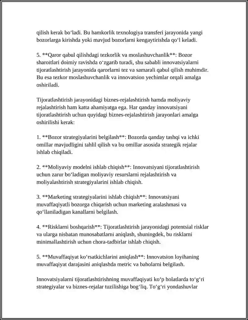 INOVATSIYALARNI TIJORATLASHTIRISH VA TEXNOLOGIYA TRANSFERI 4