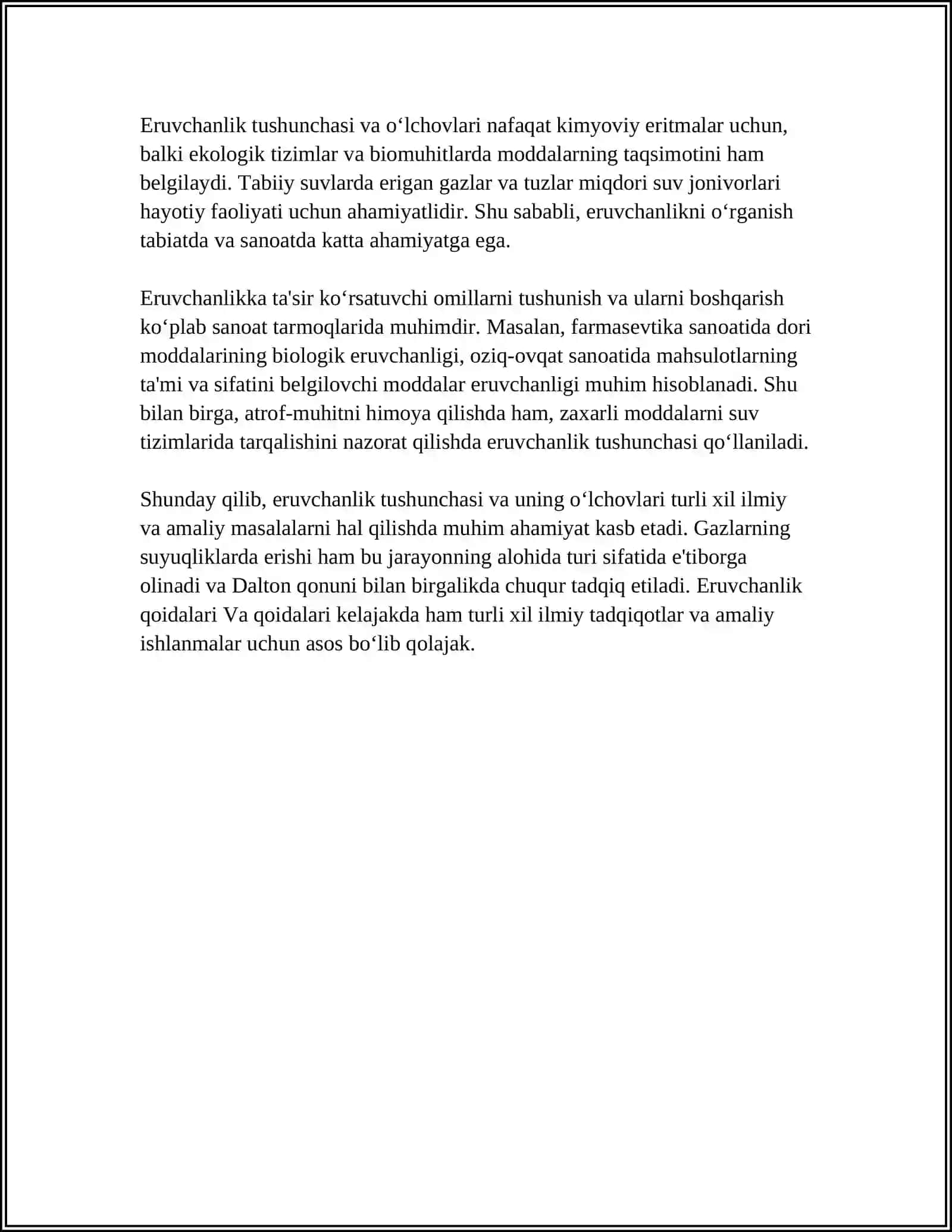 ERUVCHANLIK. GAZLARNING SUYUQLIKLARDA ERISHI. DALTON QONUNI 4