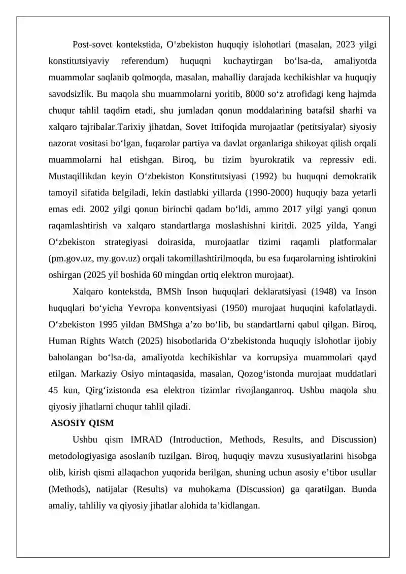Fuqarolarning murojaatini ko‘rish tartibi va fuqarolarnig murojaat qilish huquqining kafolatlari 4