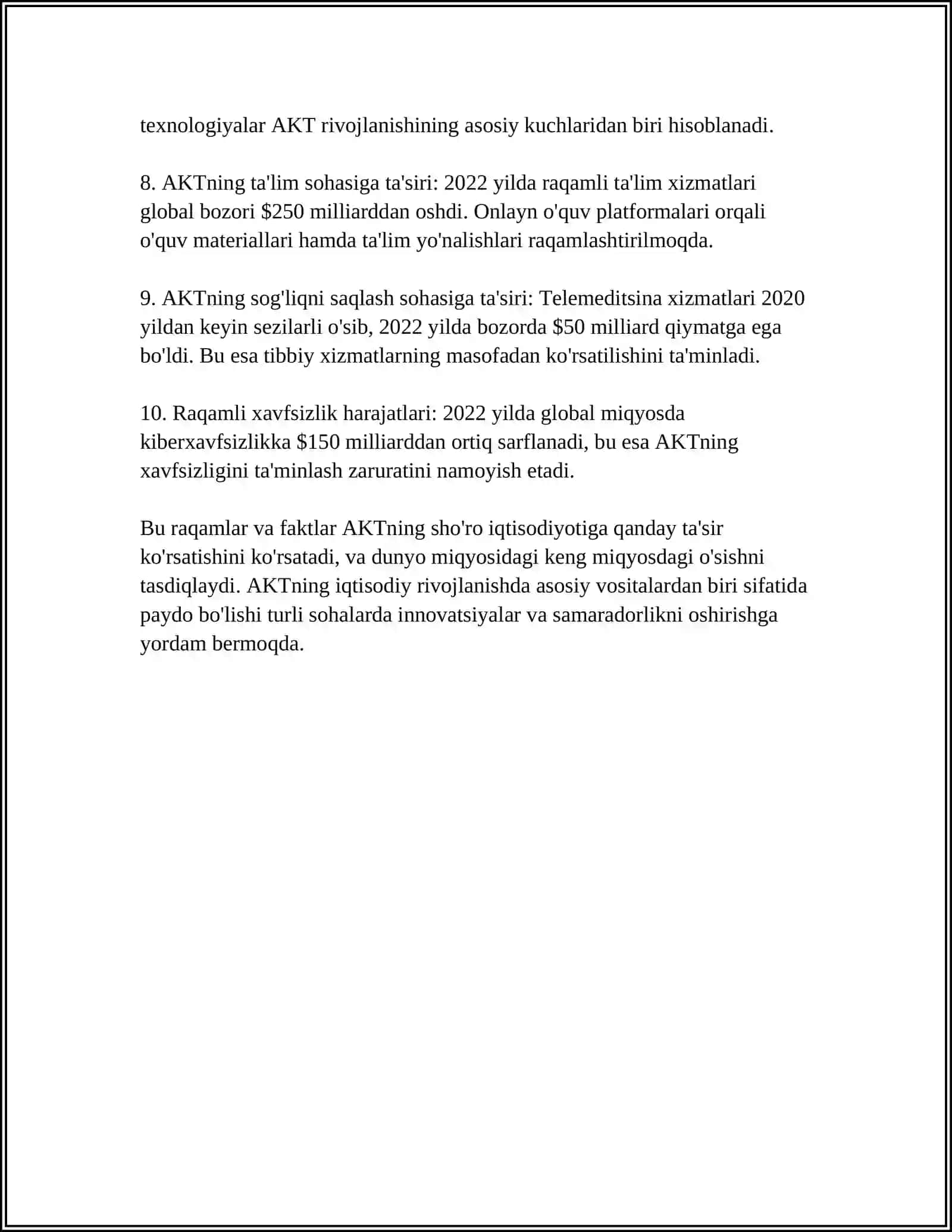 SANLI EKONOMIKANI RAWAJLANDIRIWDA INFORMACIYALIQ KOMMUNIKATSIYA TEXNOLOGIYALARINIŃ ORNI 4