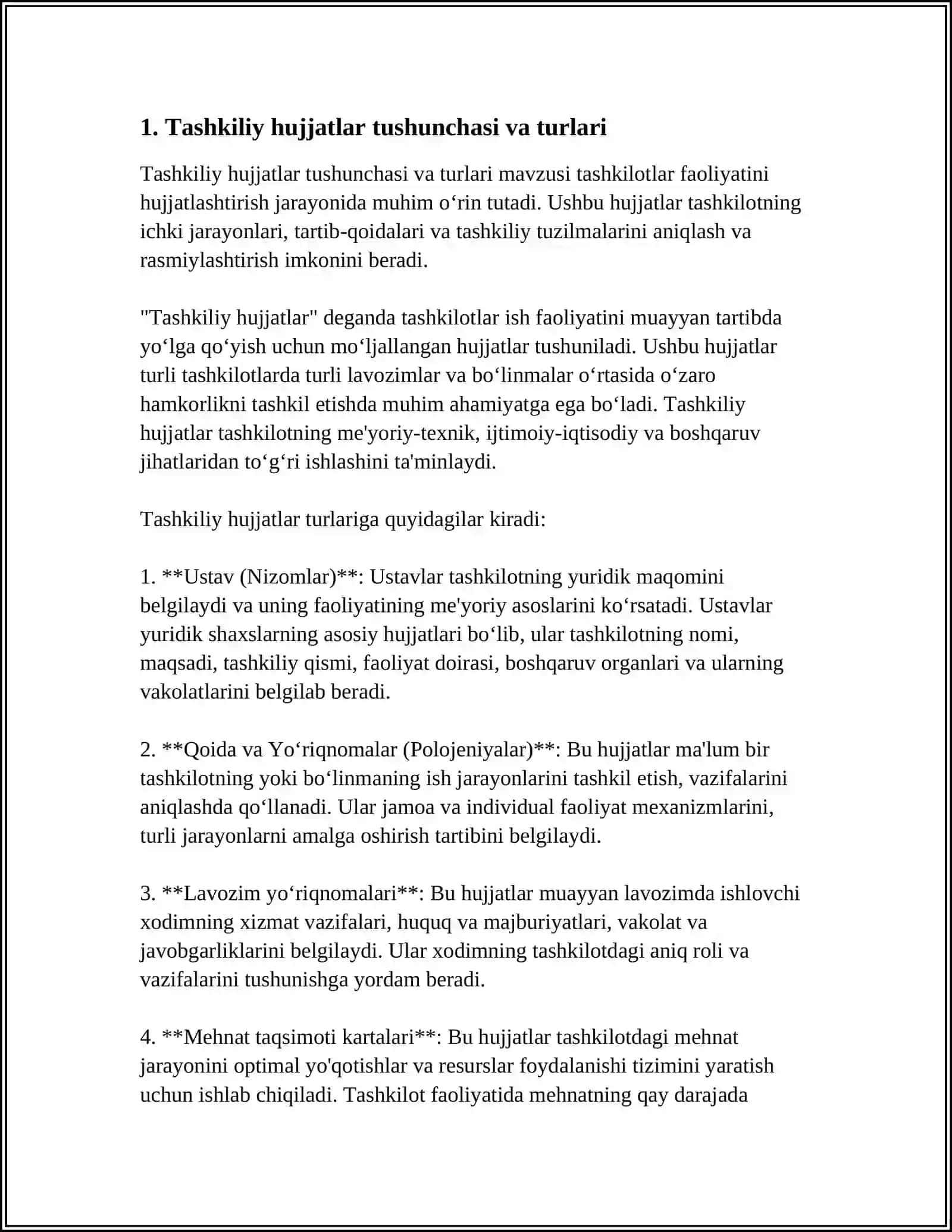 TASHKILIY HUJJATLAR VA ULARNI RASMIYLASHTIRISH MAVZUSIDA 4
