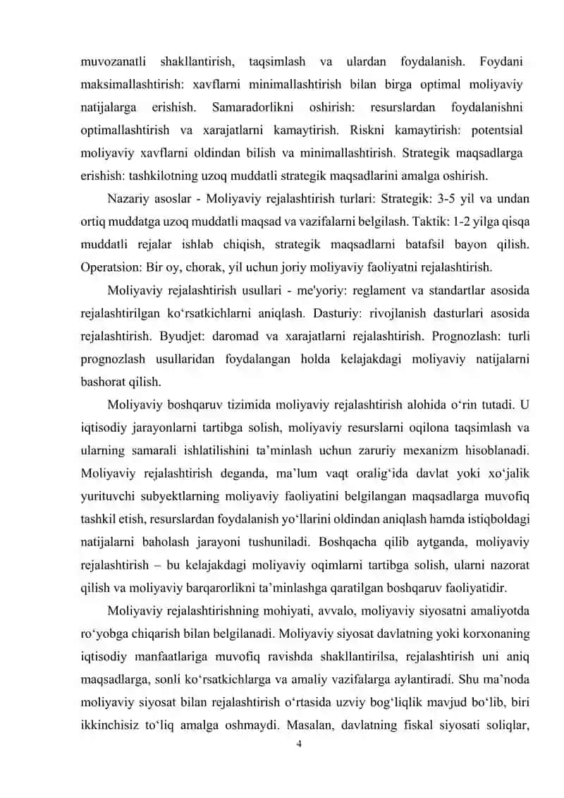 Moliyaviy rejalashtirish va prognozlash asoslar 4