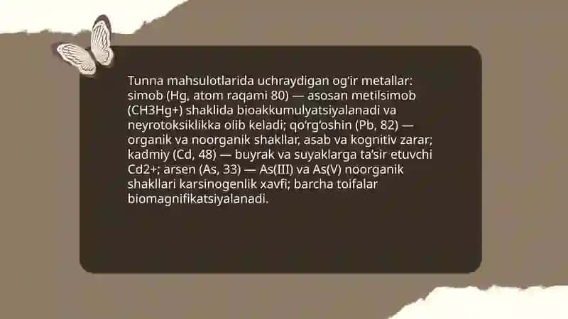 Tunna baliq mahsulotlaridagi ogʻir metallarning xavfsizlik mezonlari 4