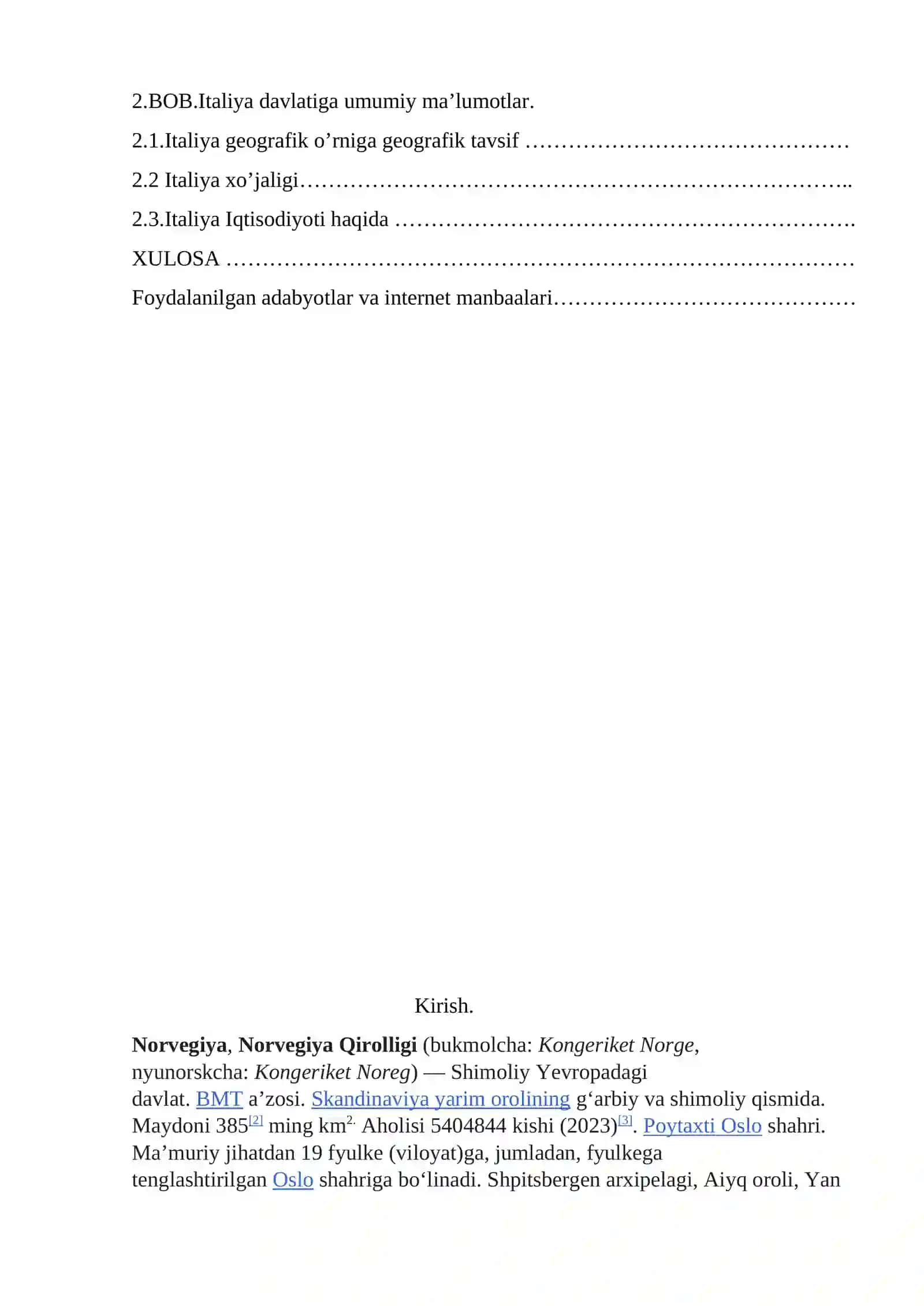 Norvegiya va Italiya davlatlari xo’jaligiga qiyosiy,iqtisodiy, iqtisodiy tavsif 4