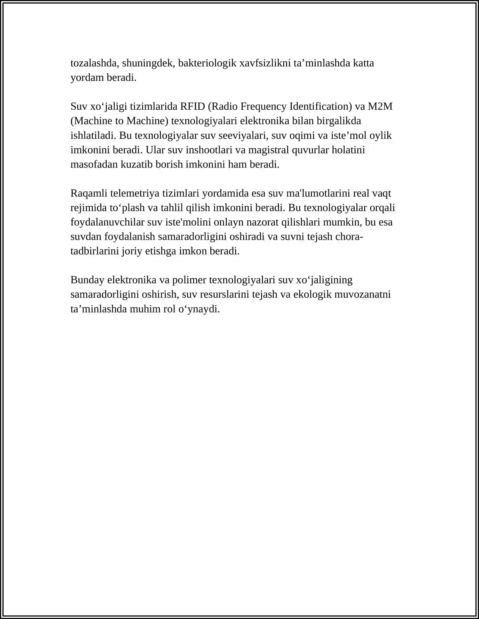 SUV XOʻJALIGIDA TEJAMKOR TEXNOLOGIYALARNI JORIY ETISHDA ELEKTRONIKA VA POLIMER FIZIKASI 4