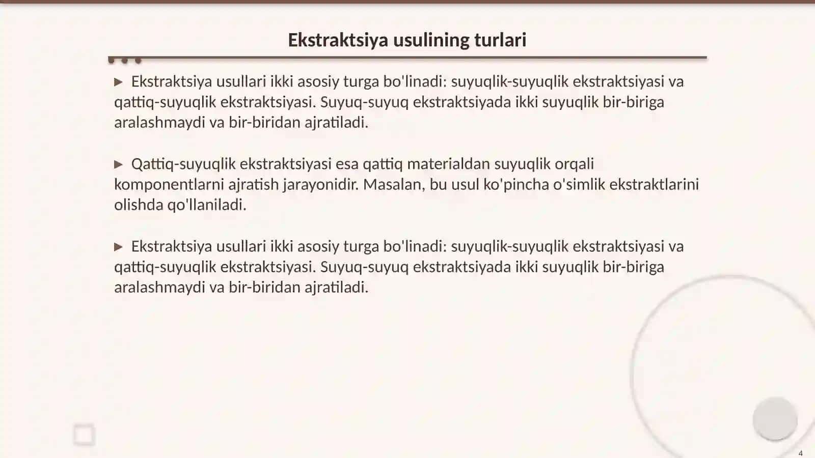 Xromatografik analiz Ekstraktsiya usuli 4