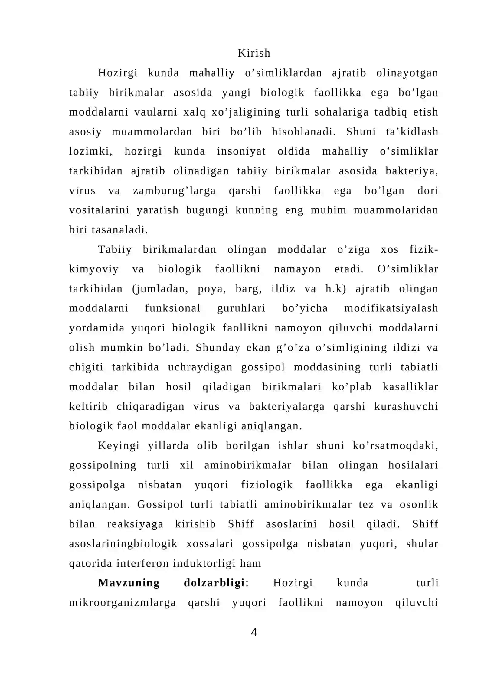 Aminopiridinlar asosida gossipolning yangi hosilalari sintezi 4