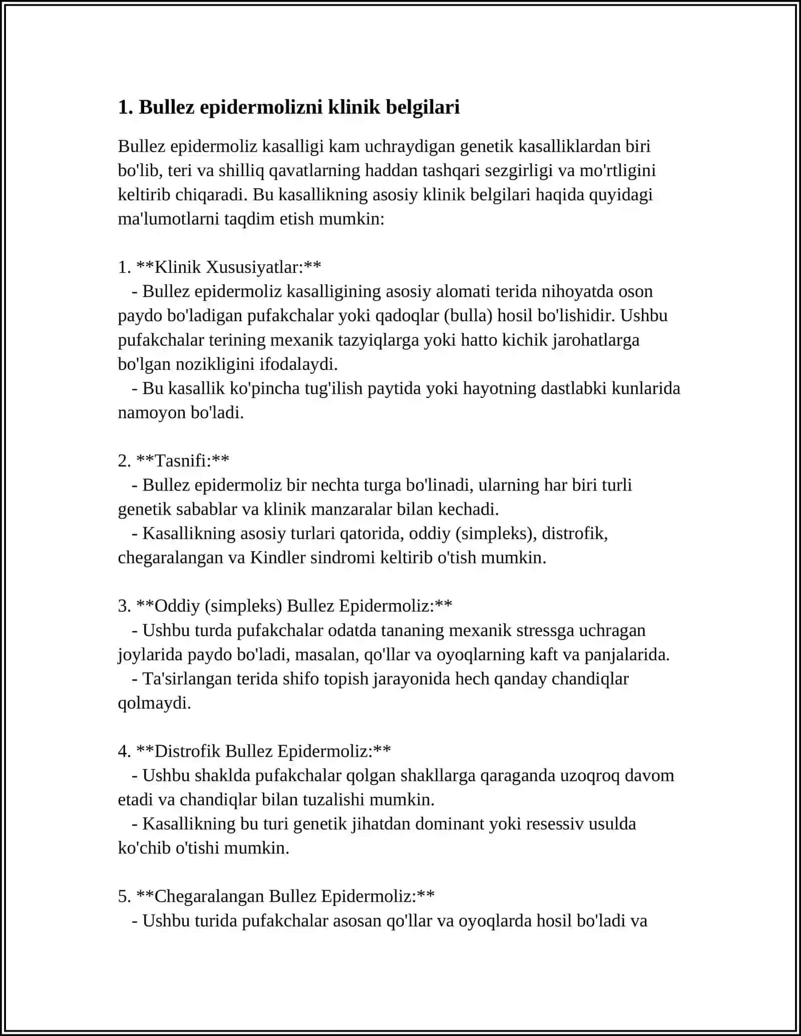 MUSTAQIL ISH Mavzu: BULLEZ EPIDERMOLIZ. ONIXOMIKOZ KASALLIGIGA OID KLINIK BELGILARI 4