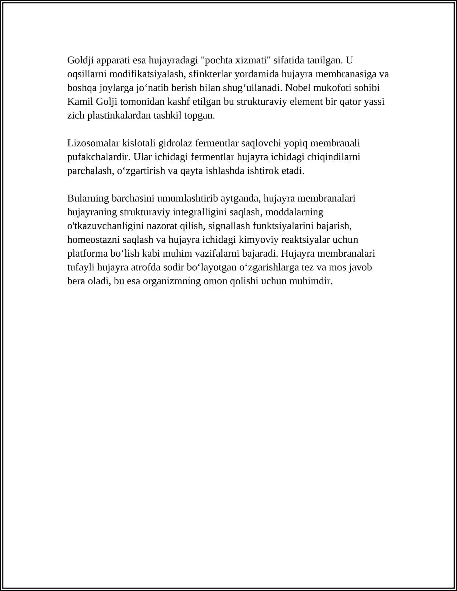 HUJAYRA TUZILISHI. HUJAYRA NAZARIYASI. HAYVON VA ODAM XROMOSOMALARINING MORFOFUNSIANAL XARAKTERISTIKASI 4