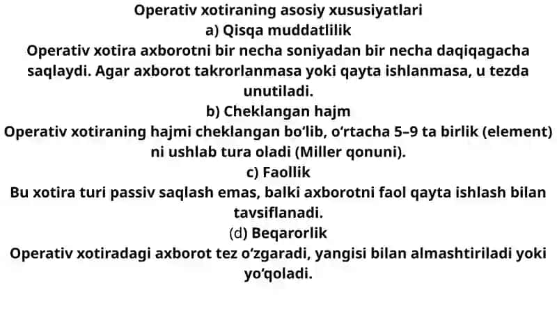Operativ xotira va turlarining xususiyatlari 4