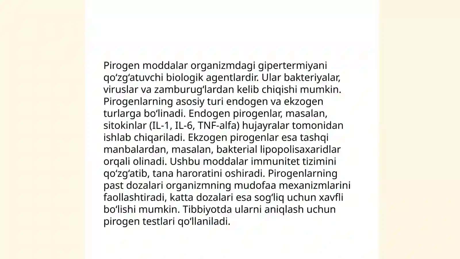 Pirogen moddalar termoregulyatsiya jarayonidagi ahamiyati 4