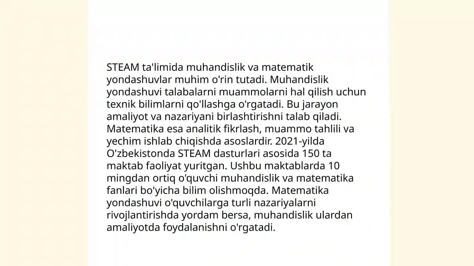 Xorijiy davlatlar ta'lim -tarbiya jarayonida STEAM texnologiyasidan foydalanish va tahlili 4
