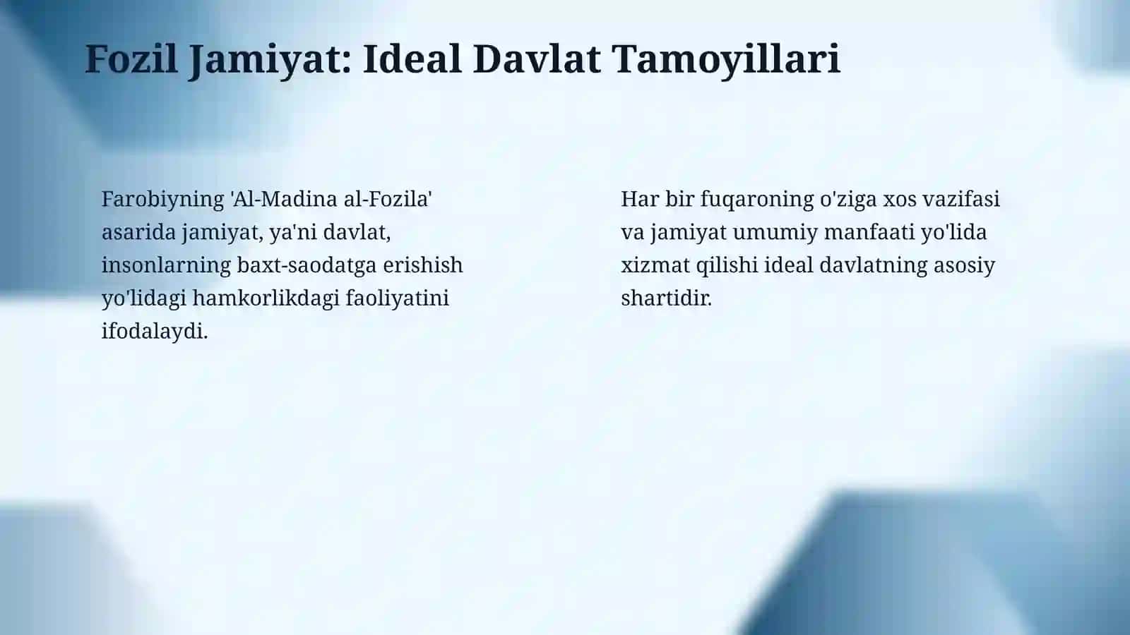 Abu Nasr Farobiyning Fozil jamiyat haqidagi fikrlari va uning bugungi kundagi ahamiyati 4
