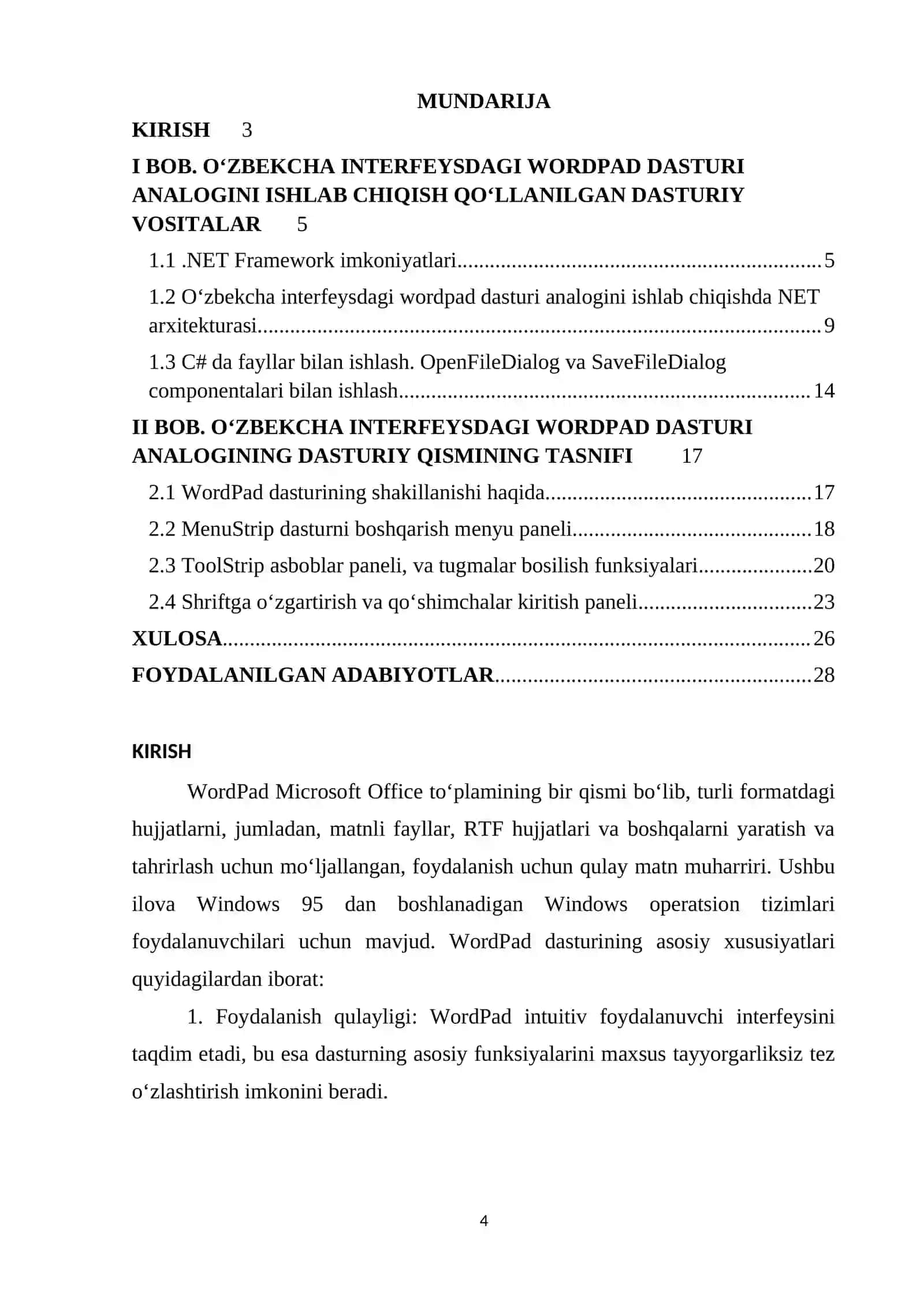 O’zbekcha interfeysdagi WORDPAD dasturi analogini ishlab chiqish 4