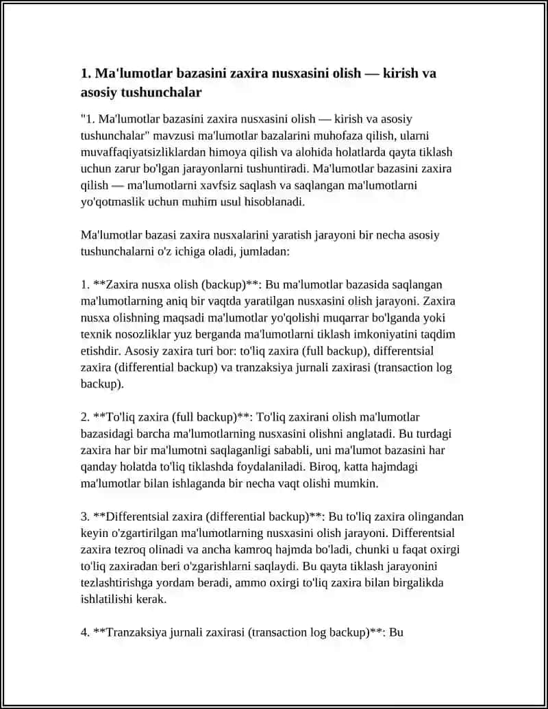 MA`LUMOTLAR BAZASINI ZAXIRA NUSXASINI OLISH VA QAYTA TIKIASH. SQL SERVER DA AUTETIFIKATSIYA VA AVTORIZATSIYA 4