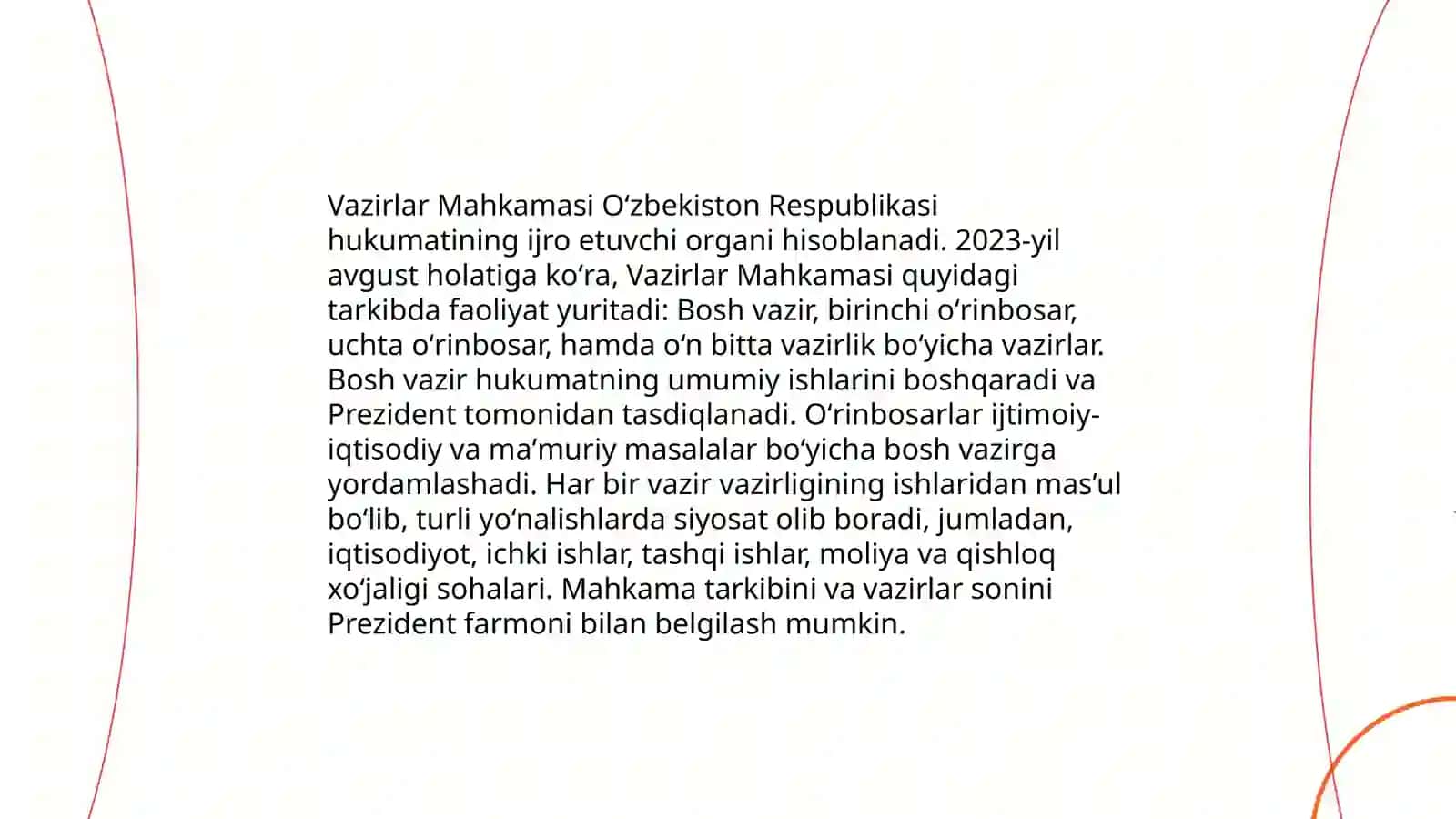 O'zbekiston Respublikasi Vazirlar Mahkamasining vazifalari 4