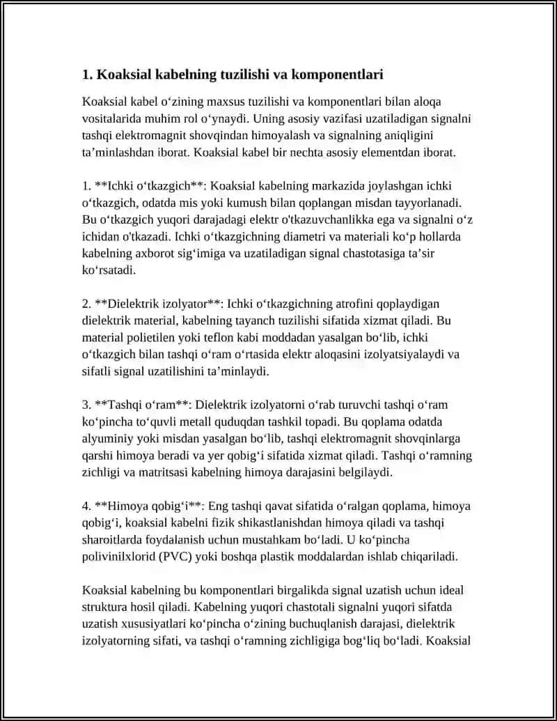 Koaksial kabelning hususiyatlari 4