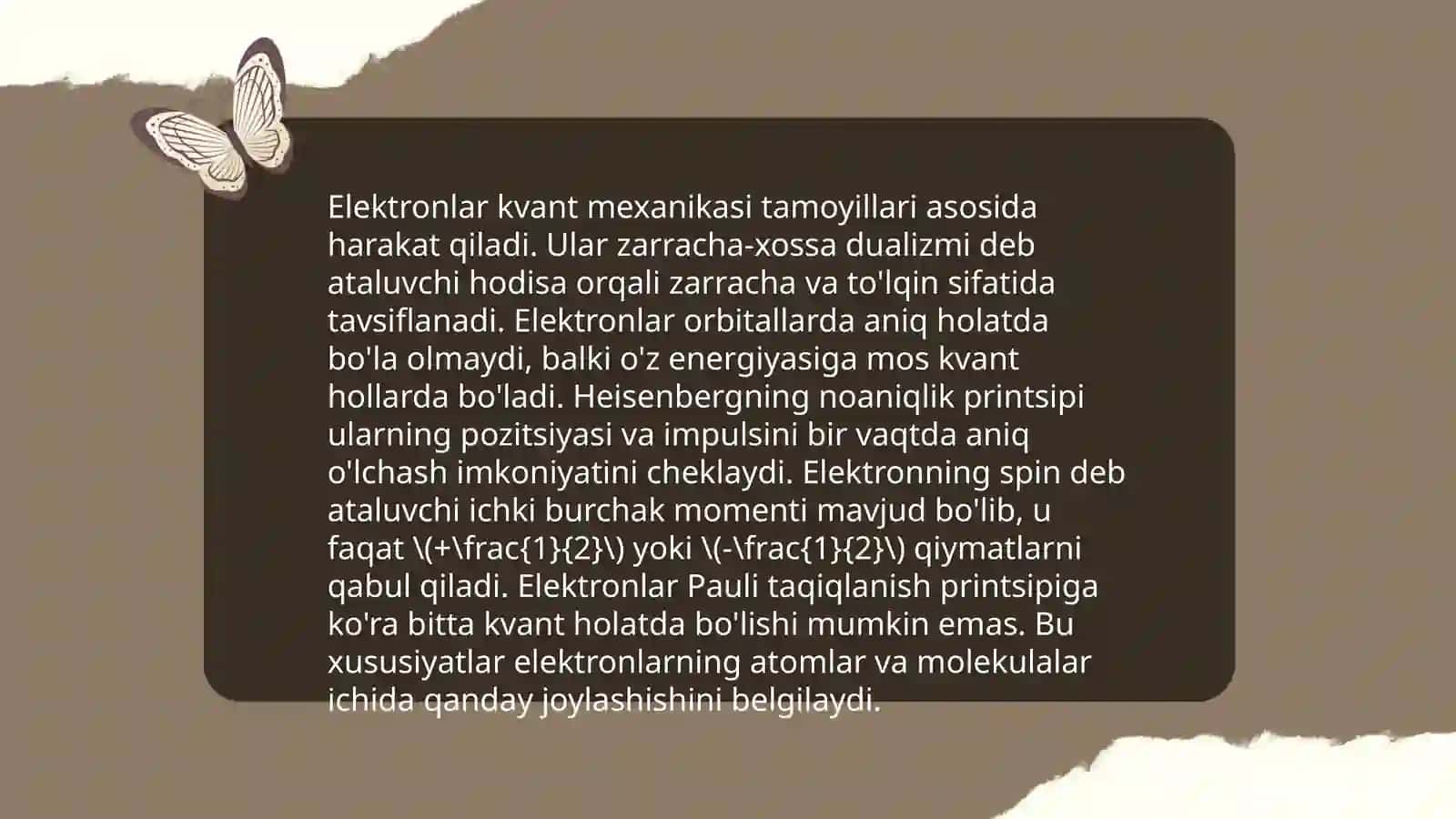 Elektronlarda impuls va energiya taqdimoti 4