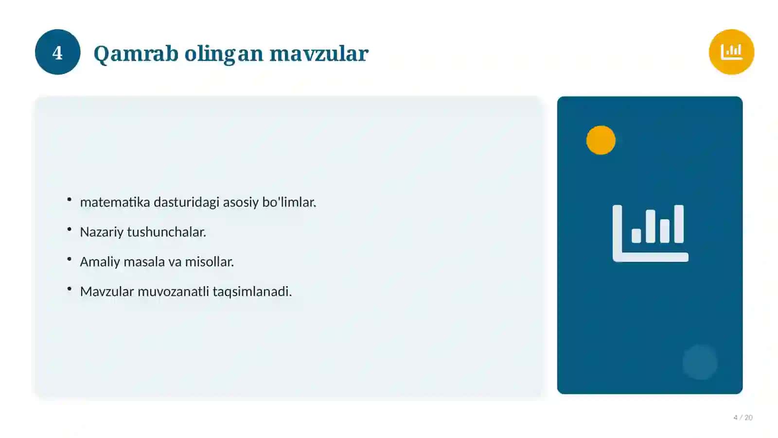 Matematika fanidan 8-sinf test savollari to'plami 4