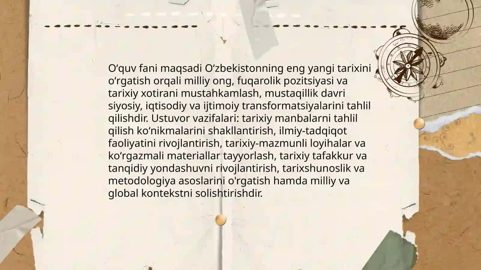 Oʻzbekistoning eng yangi tarixi va oʻquv fanining predmeti maqsadi va vazifalari 4