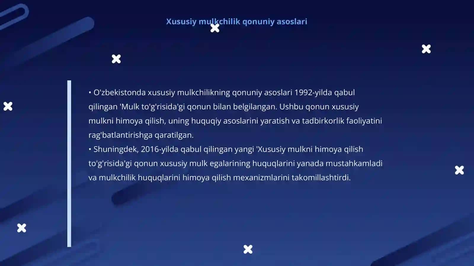 Iqtisodiy islohotlar xususiy mulkchilikning shakllanishi.Õzbekistonda bozor munosabatlarining rivojlanishi 4