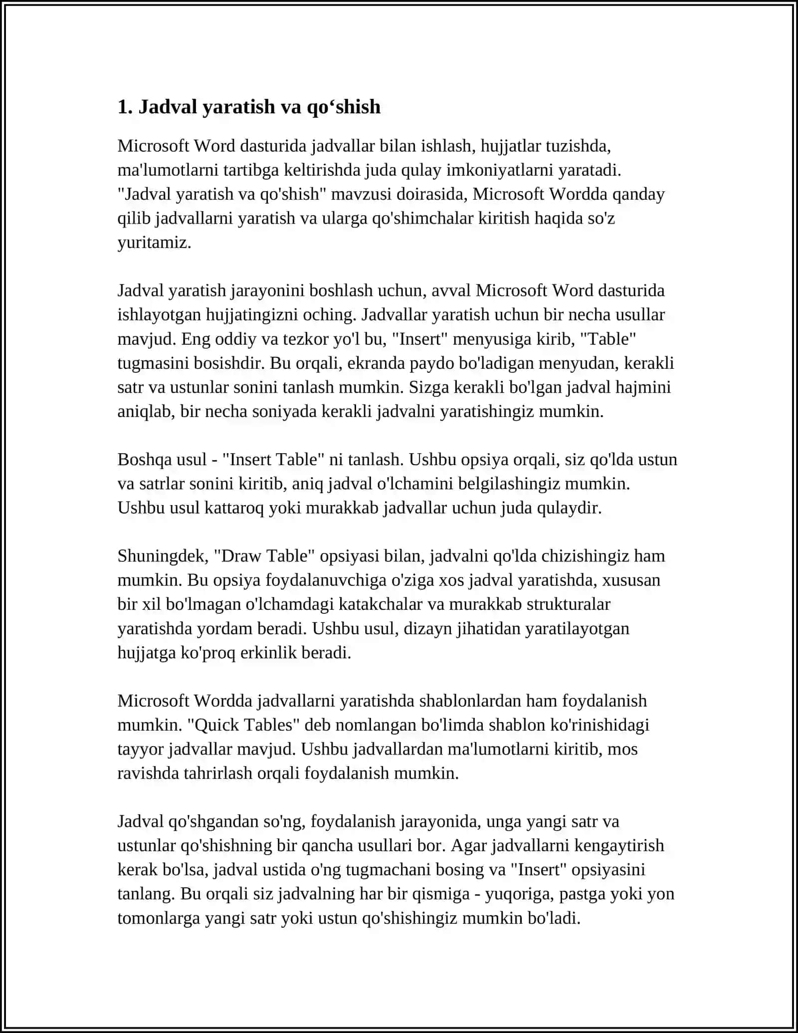 MICROSOFT WORDDA JADVALLAR BILAN ISHLASH IMKONIYATLARI 4