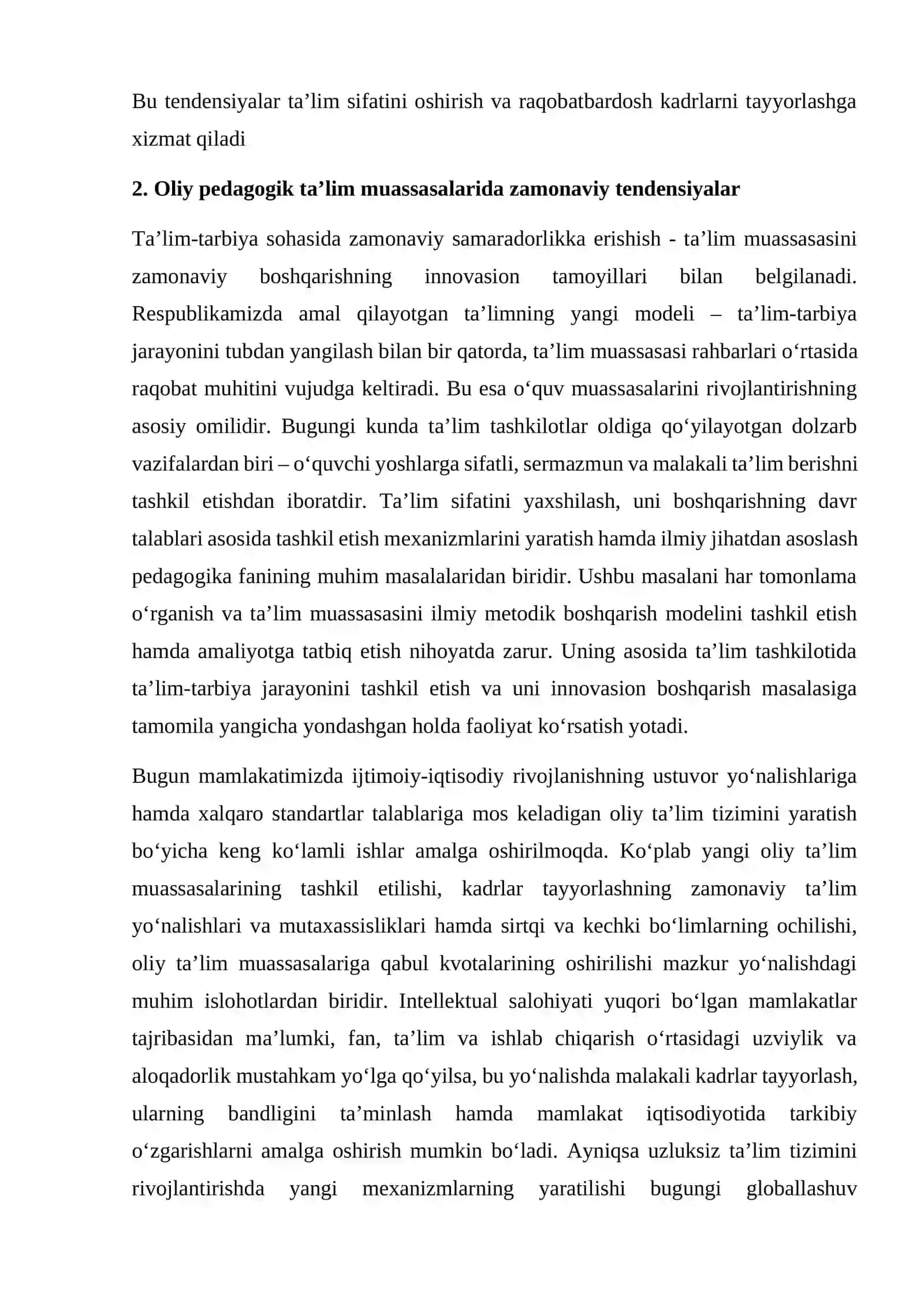Oliy pedagogik ta’lim muassasalari professor o’qituvchilarining ta’limtendensiyalaridan foydalanish tajribasini o’rganish 4