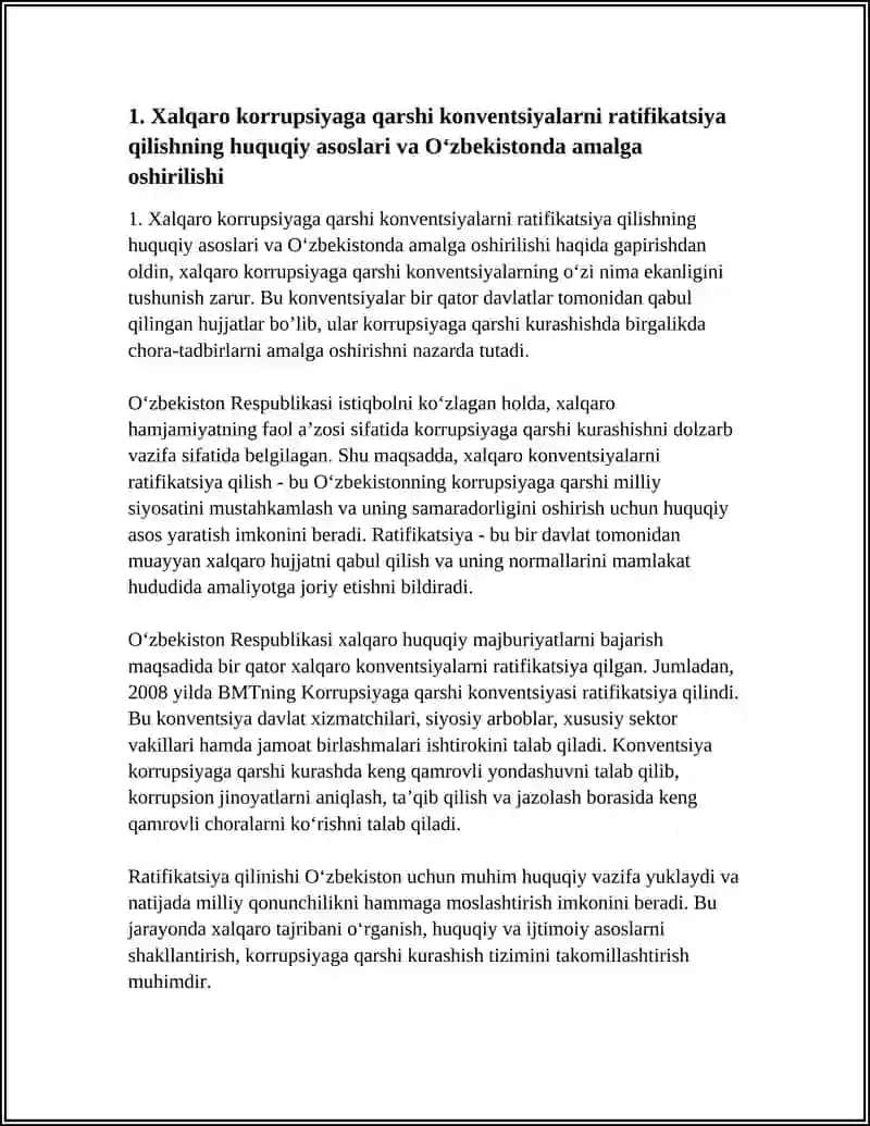 Xalqaro korrupsiyaga qarshi konventsiyalarni ratifikatsiya qilishning huquqiy asoslari va O‘zbekistonda amalga oshirilishi 4