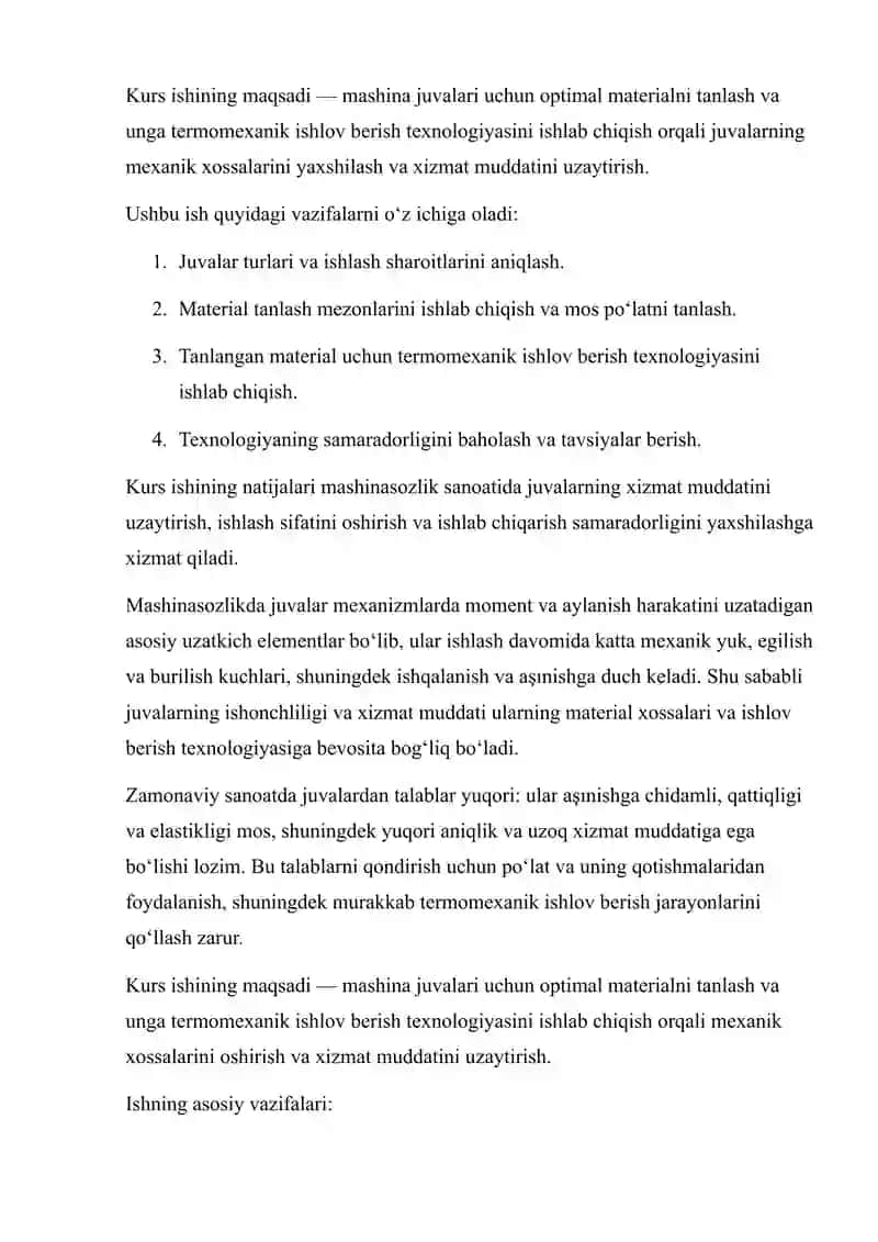 TERMOMEXANIK ISHLOV BERUVCHI JUVALAR UCHUN MATERIAL TANLASH VA UNGA TERMIK ISHLOV BERISH TEXNOLOGIYASINI ISHLAB CHIQISH 4