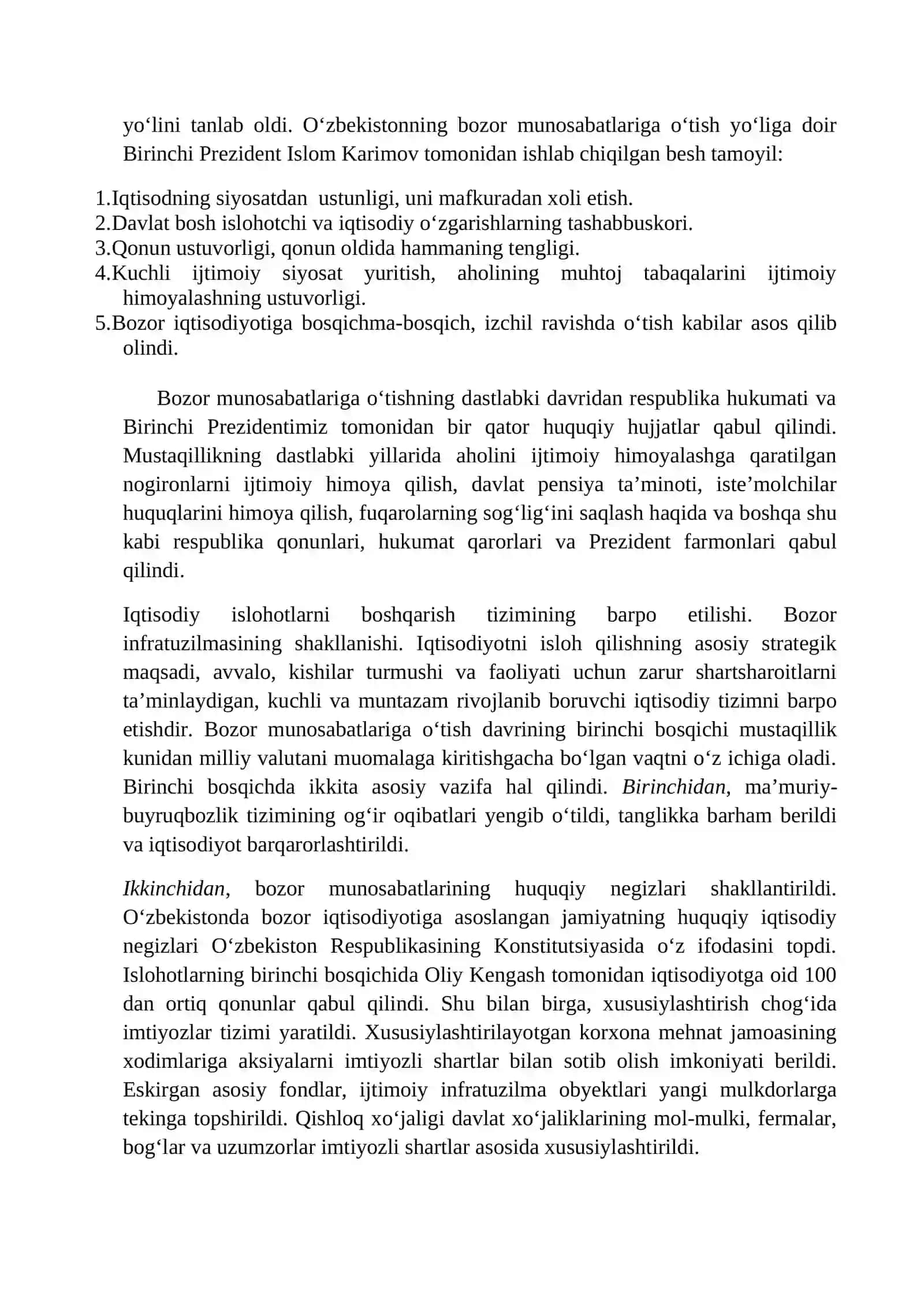 4-mavzu. O‘zbekistonning o‘ziga xos istiqlol va taraqqiyot yo‘li 4