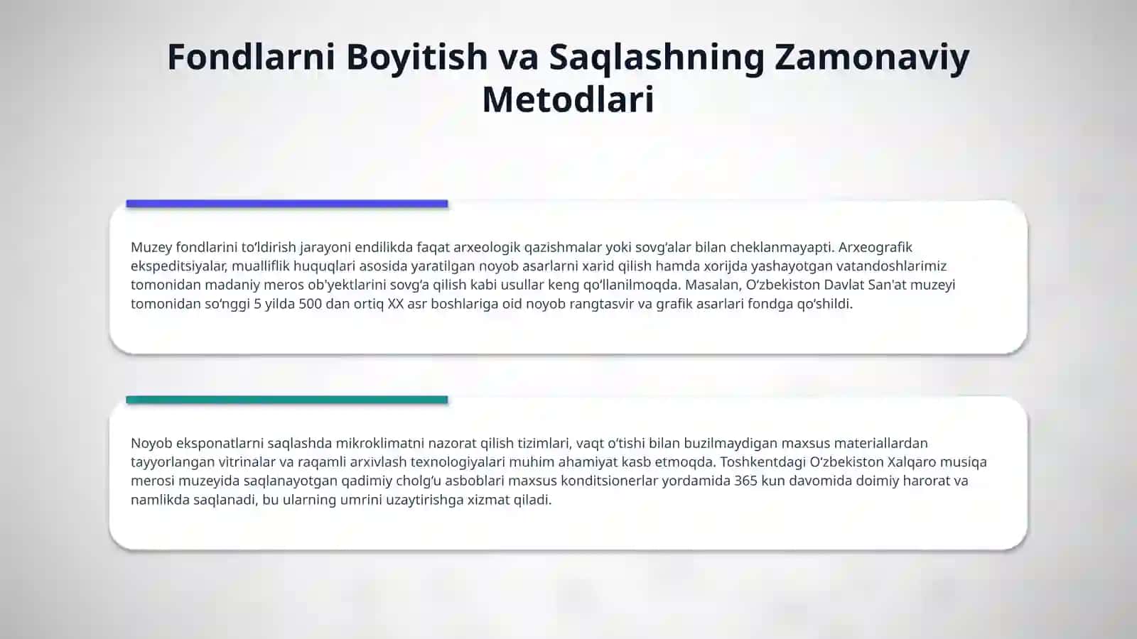 Mustaqillik sharoitida muzeylar va muzeylarining rivojlanish tarmoqlari 4