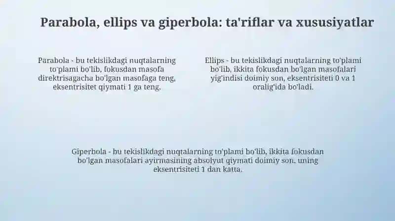 Konus kesimlari va ikkinchi tartibli egri chiziqlar 4