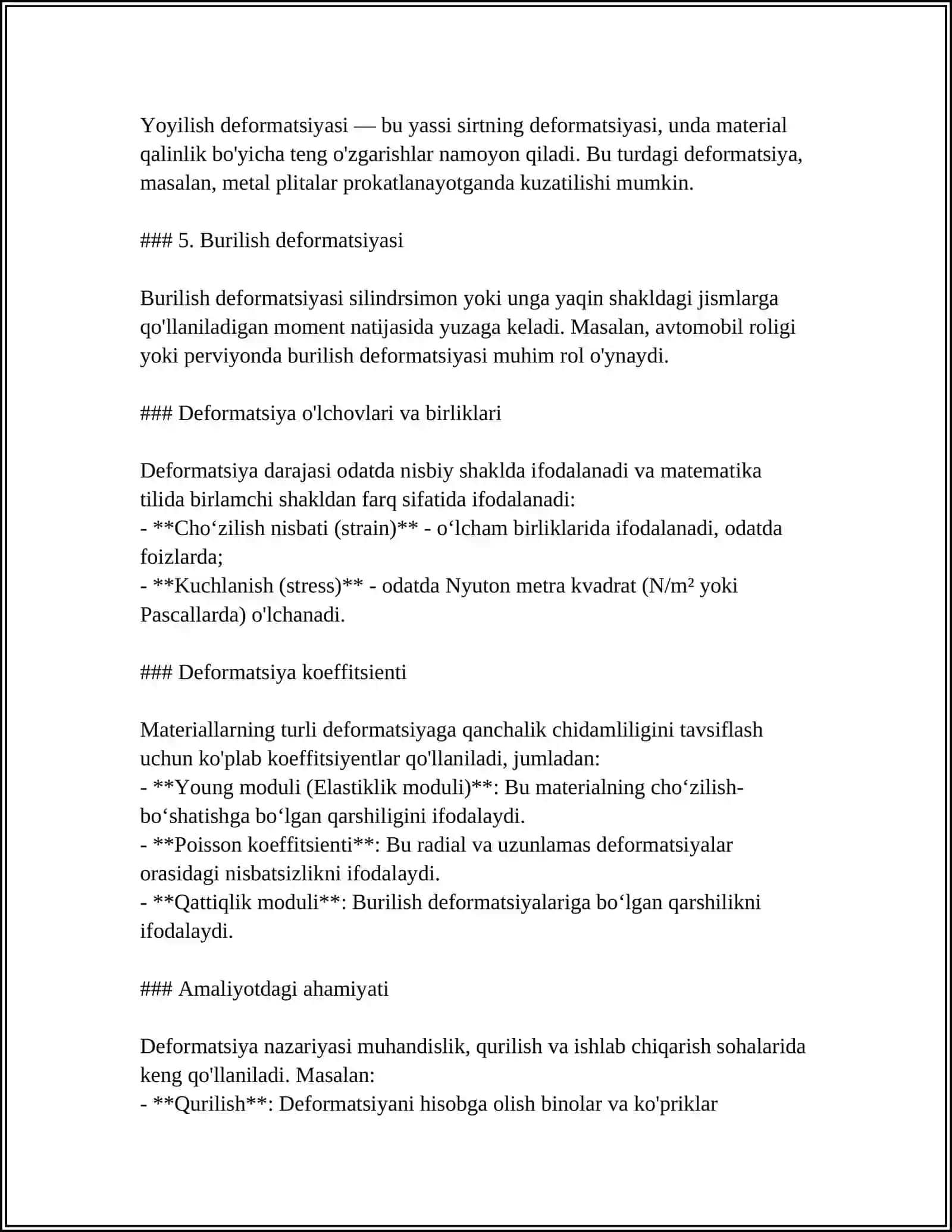 DEFORMATSIYA CHO'ZILISH SIQILISH EGILISH YUNG MODULI GUK QONUNI 4