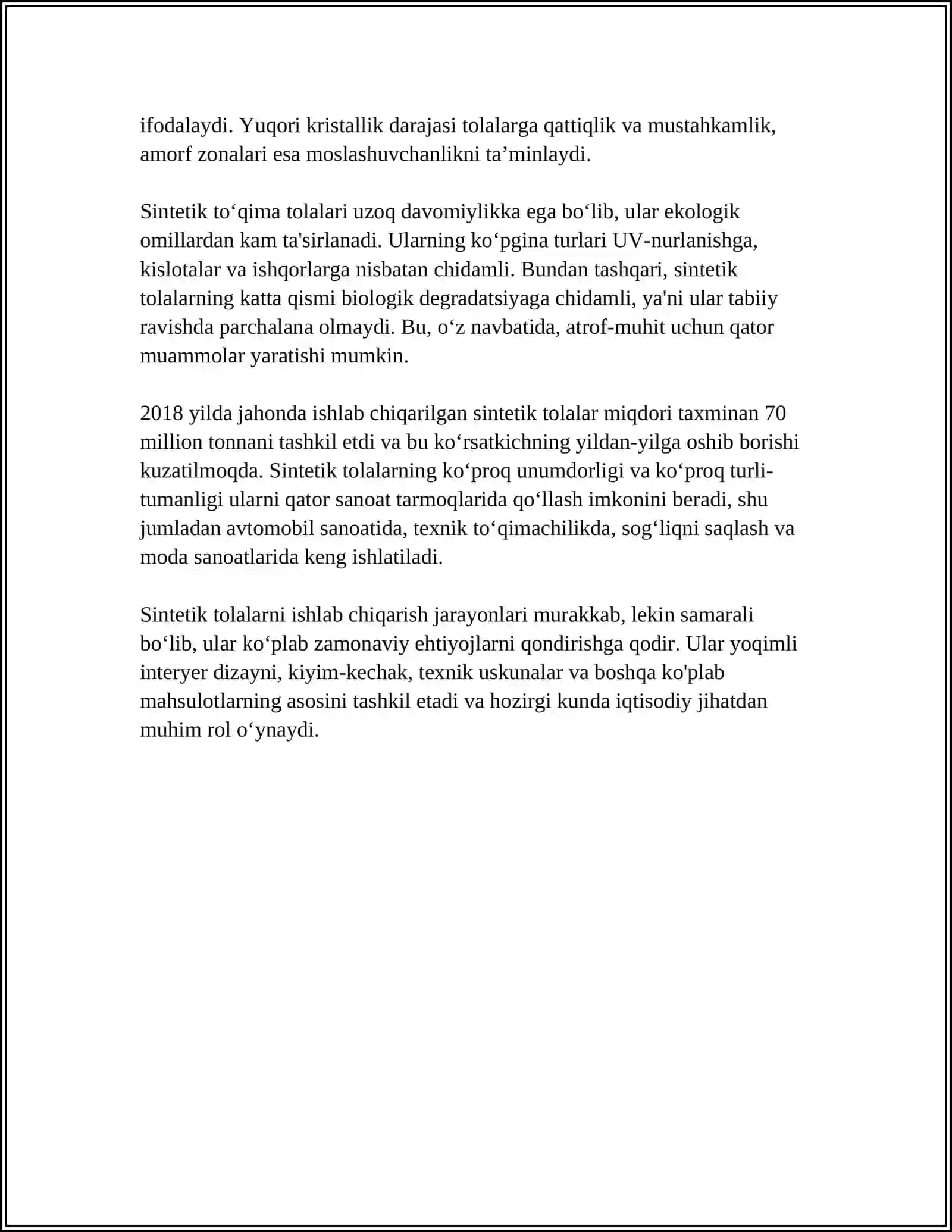 SINTETIK TOLALARNING FIZIK - MEXANIK XOSSALARI 4