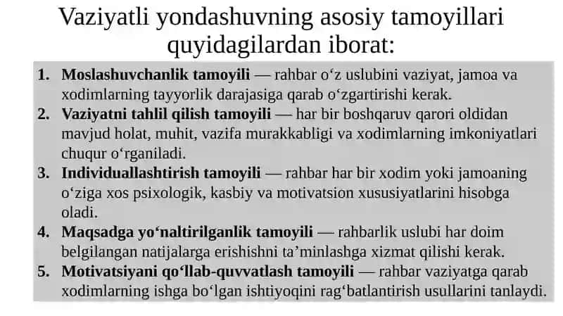 Liderlikka vaziyatli yondashuv: nazariy asoslari va asosiy modellari 4