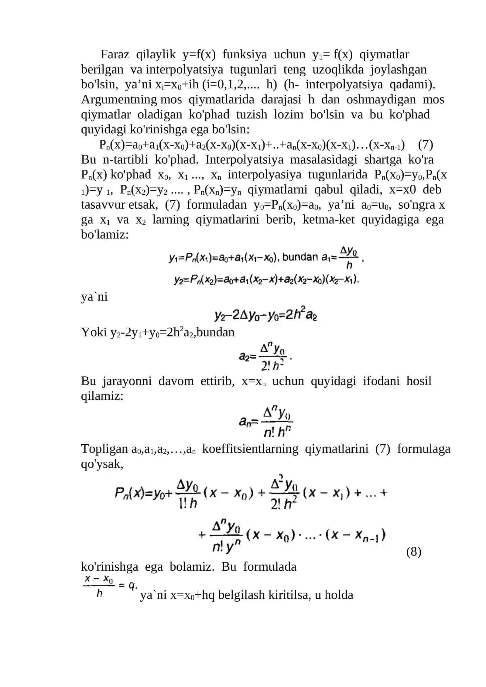 Funksiyalarini Nyuton formulalari yordamida approksimatsiyalash va egri chiziq yasash 4
