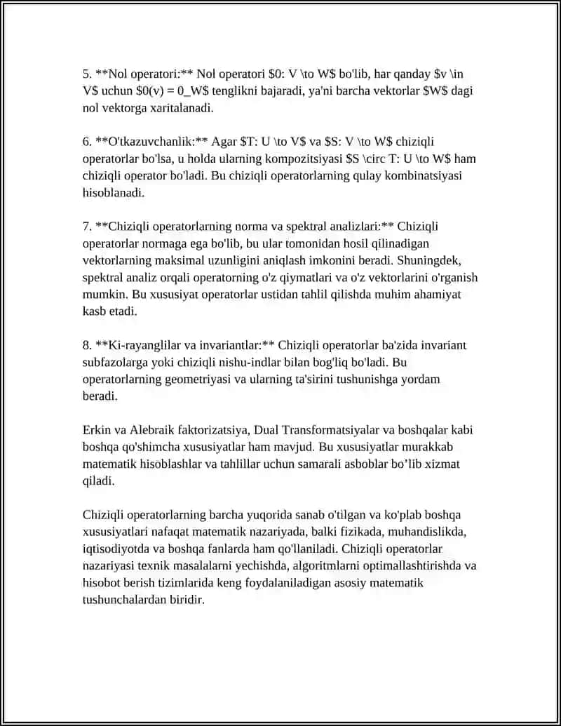 CHIZIQLI OPERATORLAR VA ULARNING XOSSALARI 4