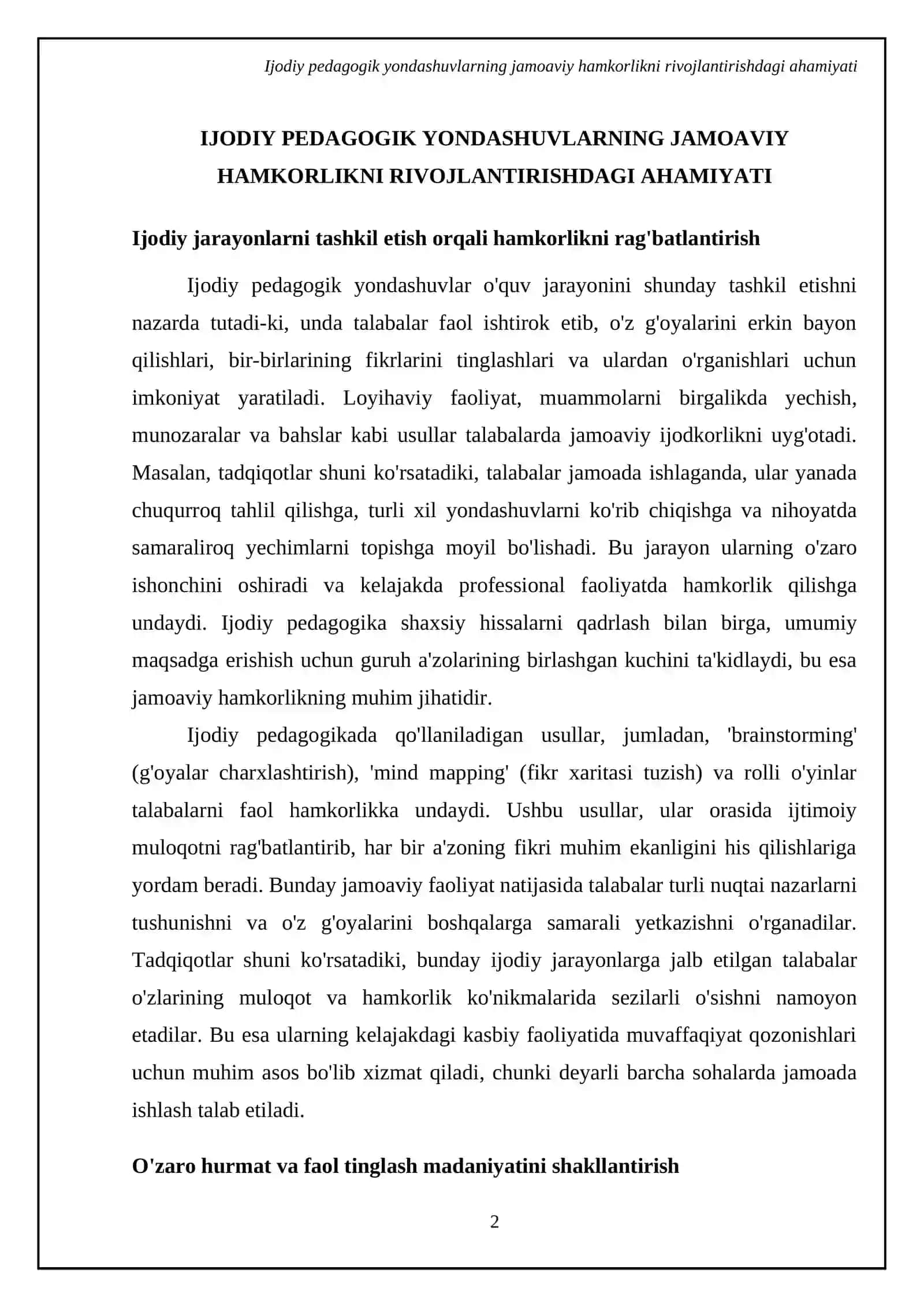 Kreativ pedagogikani jamoada ishlash koʻnikmasini shakillantirishdagi oʻrni 4