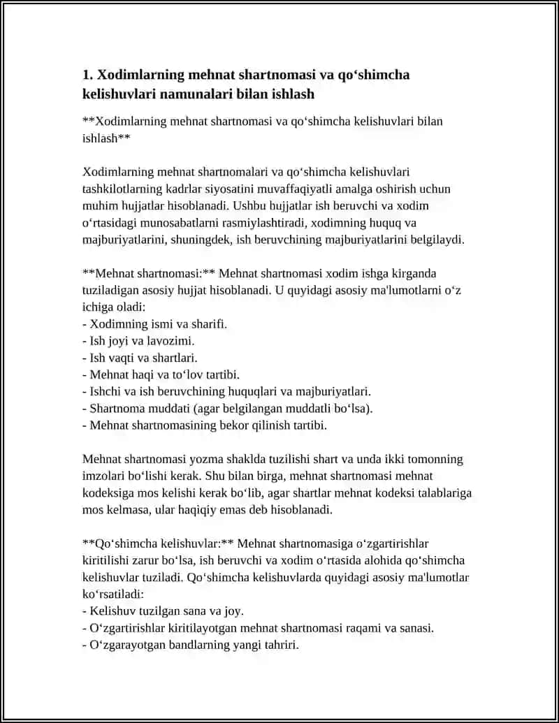 Xodimlarning mehnat shartnomasi va qo‘shimcha kelishuvlari bilan ishlash 4