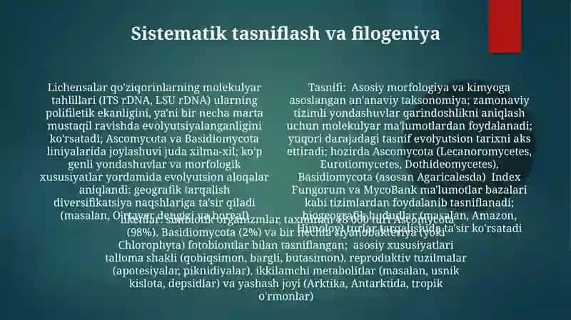 Lishayniklar boʻlimi xos boʻlgan sistematik belgilarni aniqlash 4