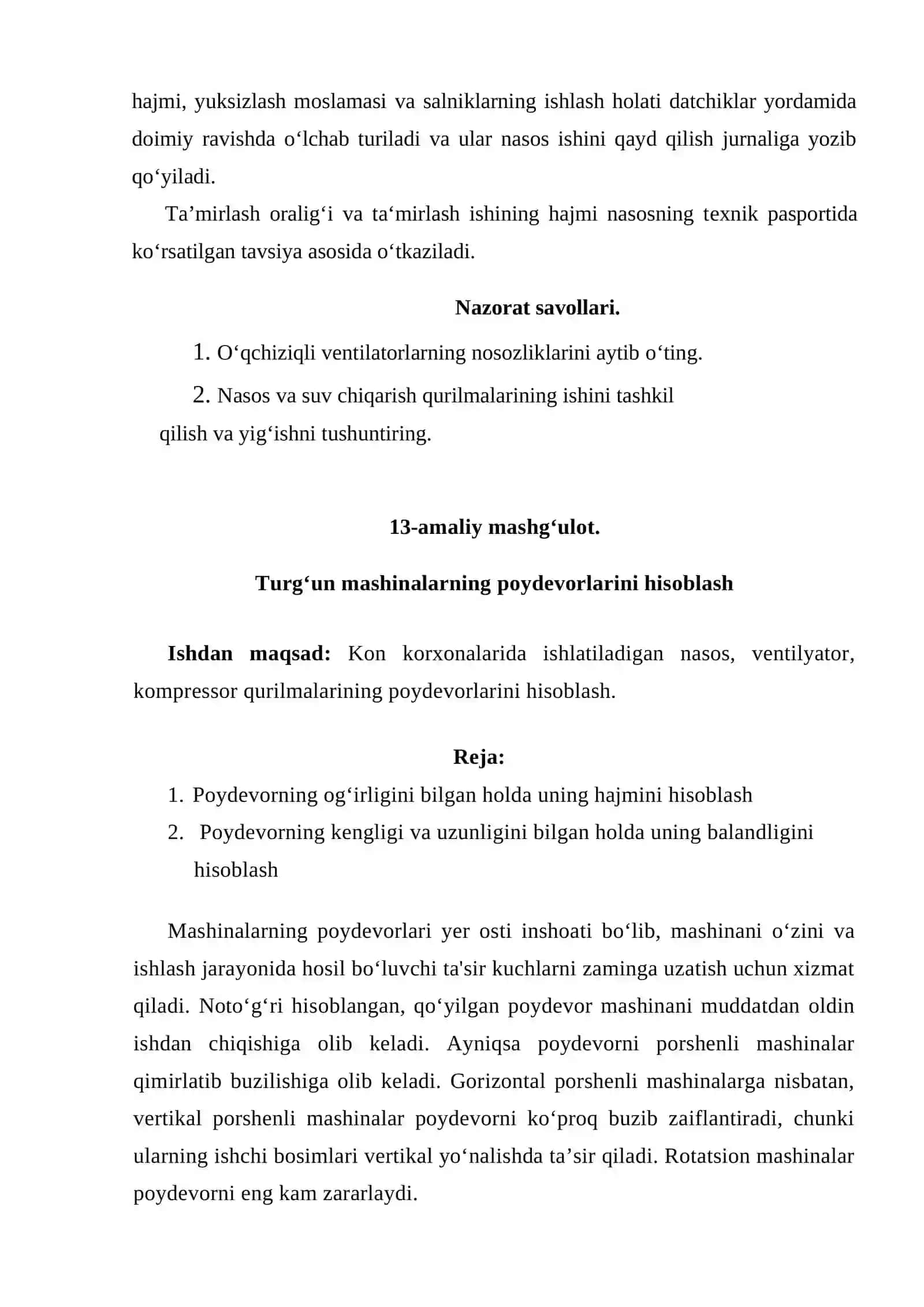 Nasos va ventilyator qurilmalarining nosozliklari, nosozlik turlarini o‘rganish 4