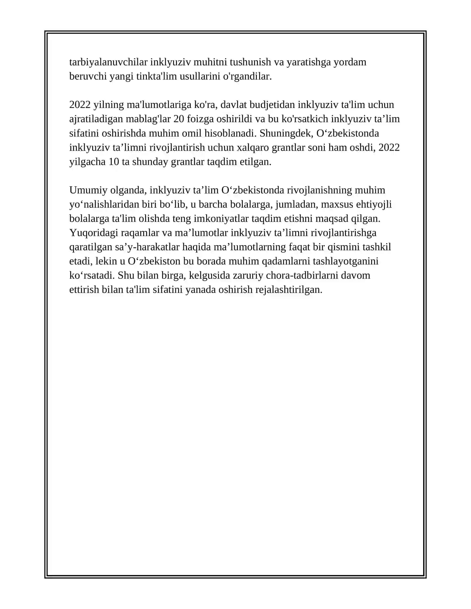 O'ZBEKISTONDA O'ZIGA XOS RIVOJLANISH XUSUSIYATIGA EGA BOLALAR UCHUN INKLYUZIV TALIM 4