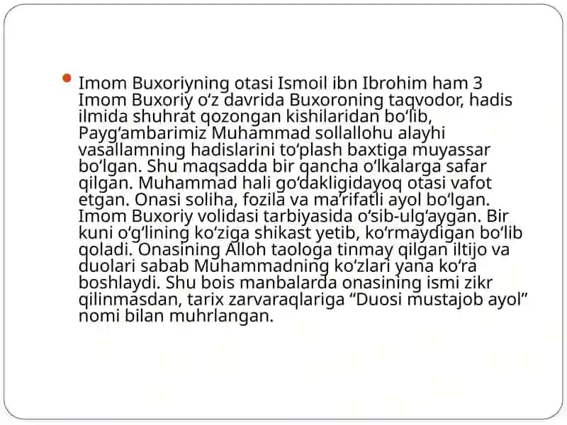 Imon Buxoriy va Imom Termiziyning hadisil miga qo’shgan h issalarini qiyosiy tahlil qilish 4