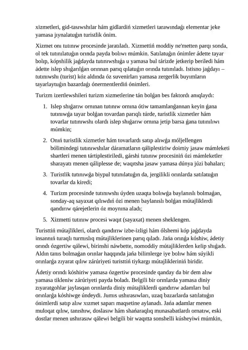 Turiztlerge xizmet korsetiw 4