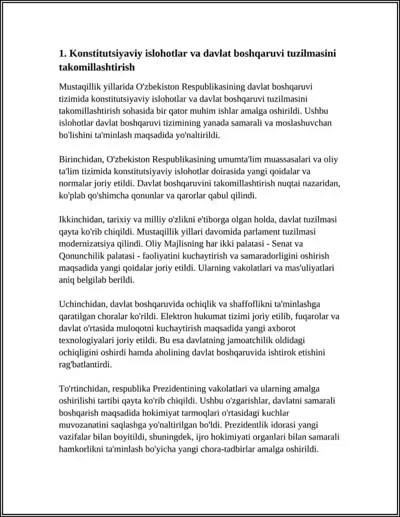 MUSTAQILLIK YILLARIDA DAVLAT BOSHQARUVI TIZIMIDA AMALGA OSHIRILAYOTGAN ISLOHAT 4