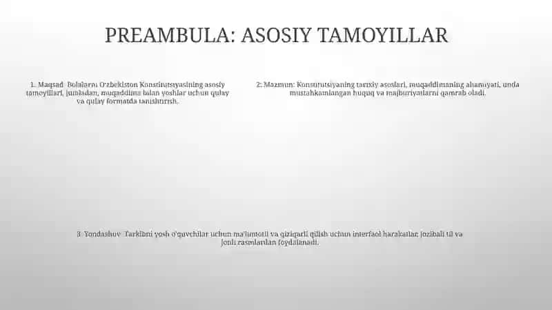 Maktabgacha Yoshidagi Bolalarni OʻZbekiston Respublikasi Konstitutsiyasi Bilan Tanishtirish 4