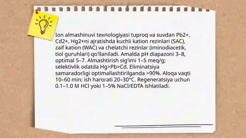 Tuproq va suvning ifloslanishida ion bog'lanishli birikmalarni aniqlab, ulardan tozalash usulini ishlab chiqish 4