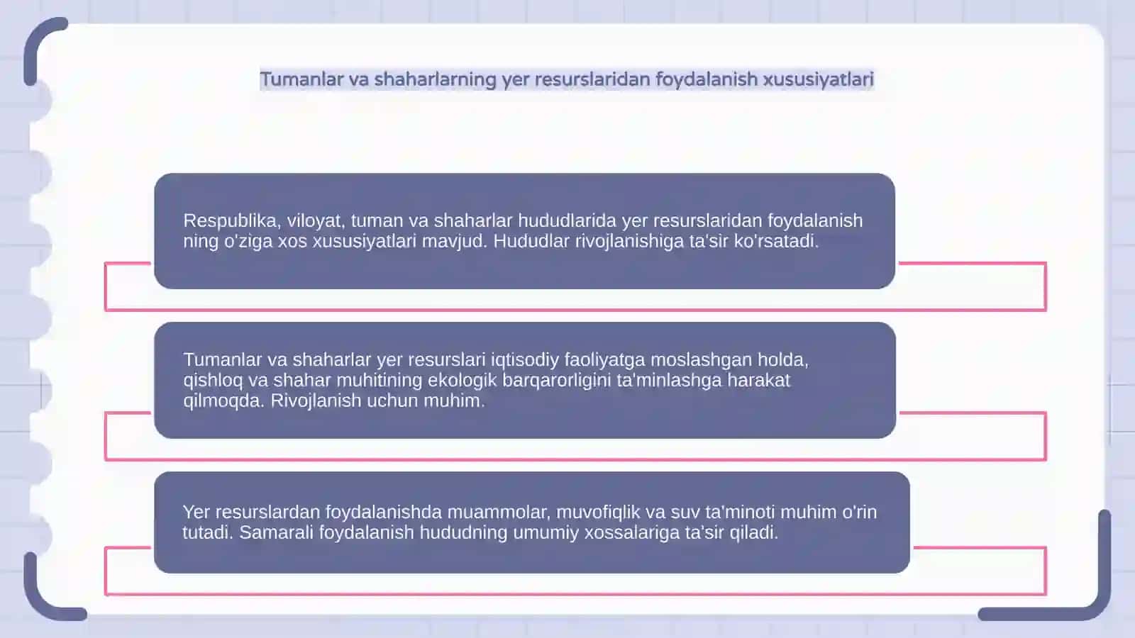 Respublika viloyat,tuman,shaharlarda yer resurslardan foydalanish hususiyatlari 4