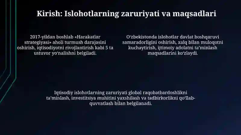 O'zbekistonda ijtimoiy islohotlarining yangi bosqichiga ko‘tarilishi 4